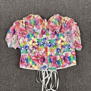 Corset Ruffle Lace Up Bloom Whimsigoth Garden Fairy Floral Ethereal Size 2XL XXL